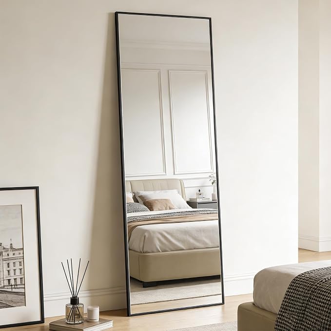 51x16 Inch Full Length Mirror Over the Door Hang or Wall Mounted Black | HD Tempered Glass, Aluminum Frame Rect Full Body Dressing Make-up Mirrors for Bedroom, Bathroom, Entryway, Living Room