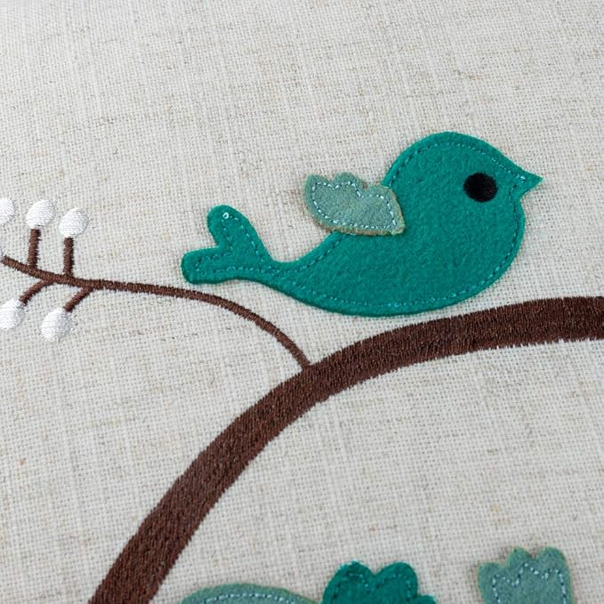 JWH Birds Pillow Covers 18x18 Decorative Throw Pillow Tree Embroidered Accent Pillow Cases Teal Cushion Cute for Home Couch Bed Living Room Bedroom Decor Euro Shams White and Blue