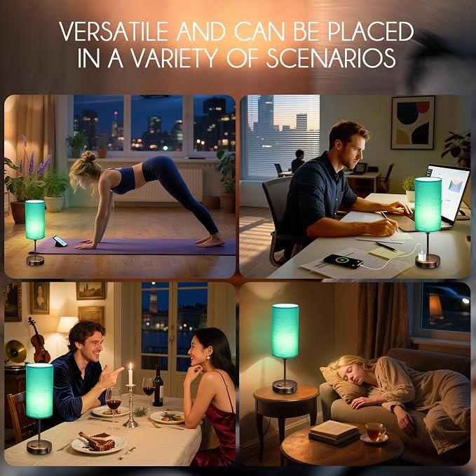 Table Lamp with USB Port - Teal Desk Lamp, Green Touch Lamp, Bedside Lamps, 3 Way Dimmable Small Lamps for Bedroom, Nightstand, Nursery, Dorm, Home, Office, Black Base+ Green Lampshade