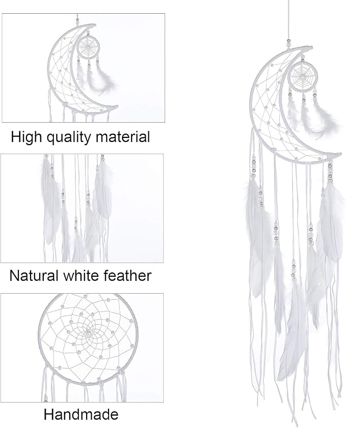 Jetec 3 Pcs Dream Catcher for Girl Star Sun Moon Decor, White