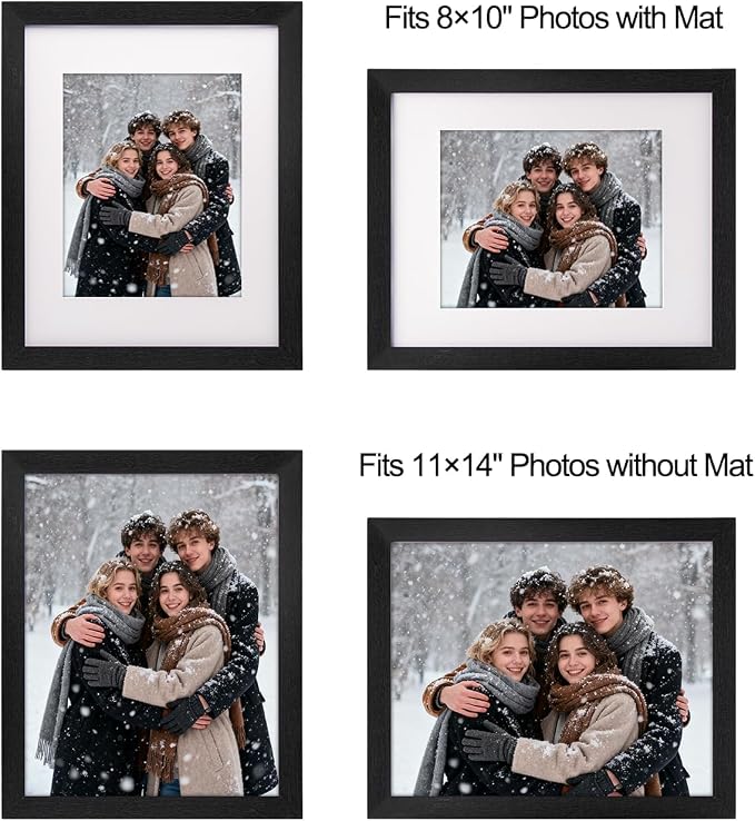 11x14 Picture Frame-Black,8x10 Mat,Tempered Glass,Engineered Wood