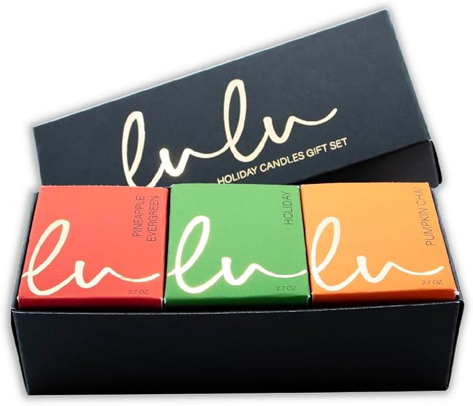 Lulu Candles Holiday, Pineapple Evergreen & Pumpkin Chai, 2.7 Oz Gift Set | 3 PC Votives, Luxury Scented Soy, Hand Poured in USA, Highly Scented
