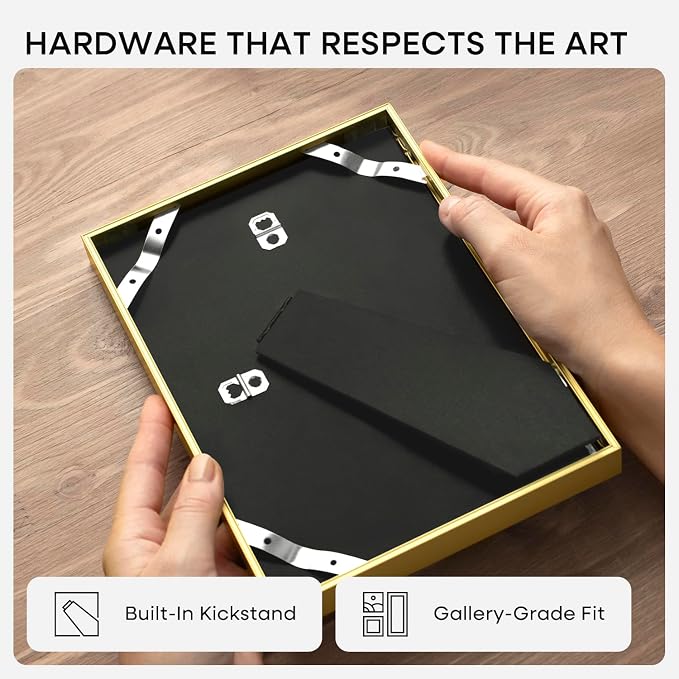 Homeforia 8.5x11 Gold Picture Frame, High-End Metal, 6x8 Mat, Glass
