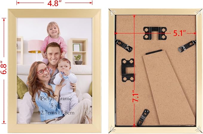 Giftgarden 5x7 Picture Frame Gold Set of 7, Multi Modern 5 x 7 Frames for Wall or Tabletop Display, Golden