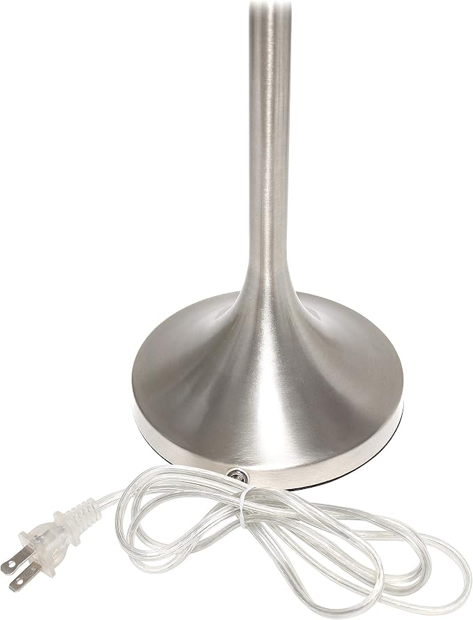 Simple Designs LT1076-BNW Tapered Fabric Drum Shade Table Lamp, Brushed Nickel and White