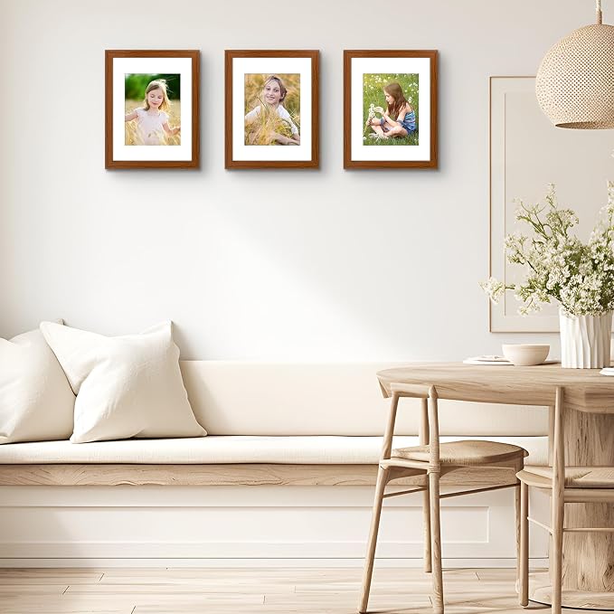 Golden State Art 11x14 Picture Frame Brown,Solid Wood&Real Glass,Mat 8x10