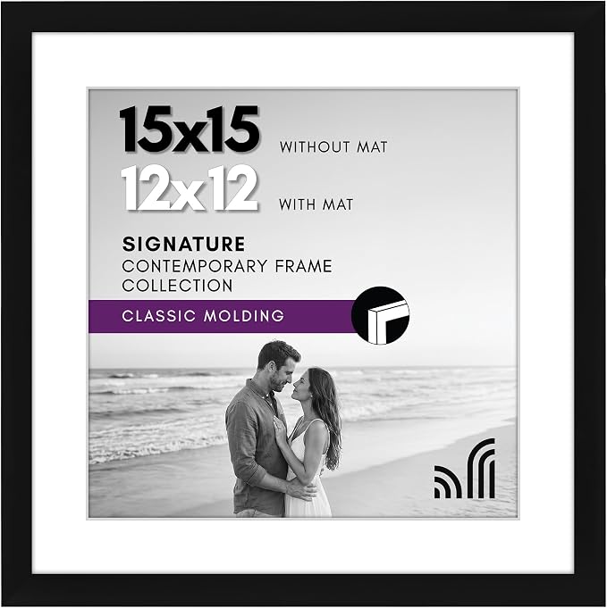 Americanflat 15x15 Picture Frame - Matted to 12x12 - Black