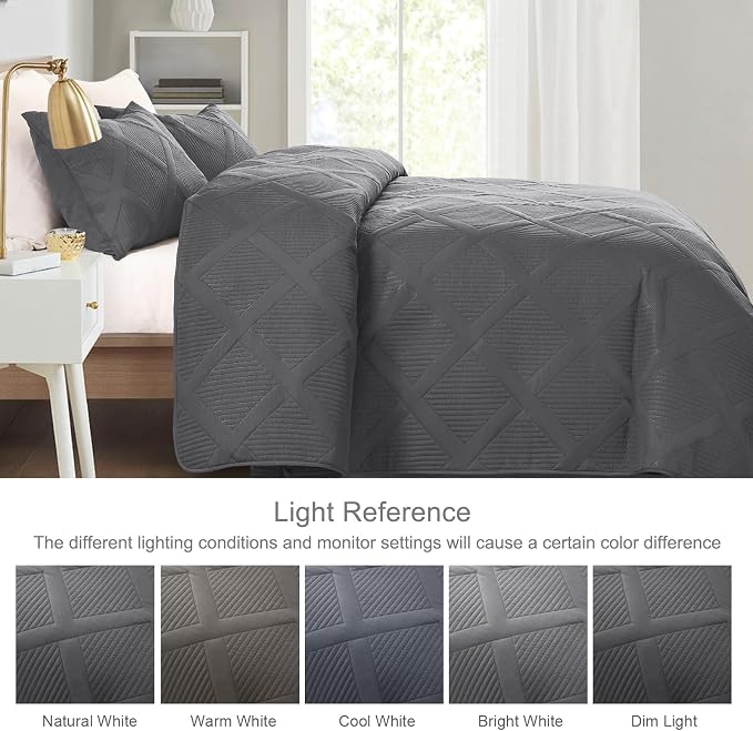 Exclusivo Mezcla Quilts Queen Size, Grey | Soft Bedspreads with 2 Pillow Shams, Modern Striped Pattern, Lightweight Bedding Set Coverlets for All Seasons, 90x96 Inch