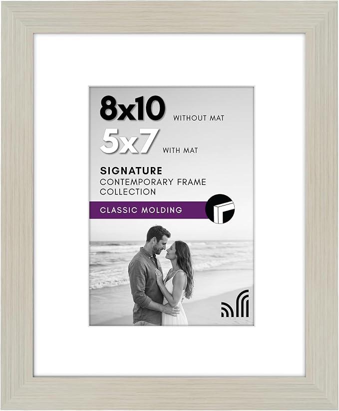 Americanflat 8x10 Picture Frame with Shatter-Resistant Glass - Use as 5x7 Frame with Mat or Display 8x10 Photo Without Mat - Signature Collection - Picture Frames for Tabletop and Wall - Light Wood