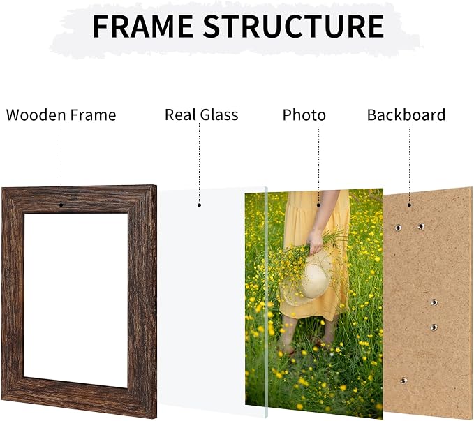 5x7 Collage Picture Frames Set of 2, Rustic Wooden Real Glass Vertical Hanging 3 Opening 5 by 7 Photo Frame, Distressed Brown