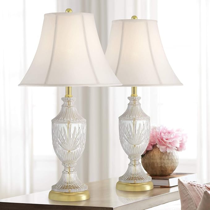 Jeannie 26 1/2" Tall Table Lamps Set of 2 Gold Brass Cut Clear Glass Urn