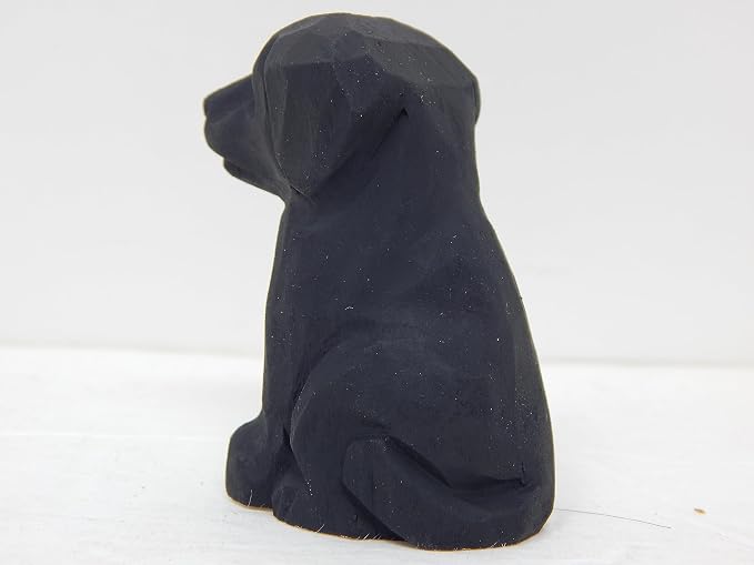 Selsela Hand-Carved Black Lab Figurine - Retriever Wooden Dog Puppy Figurine, Handcrafted Statue, Unique Dog Lover Gift & Home Decor Accent