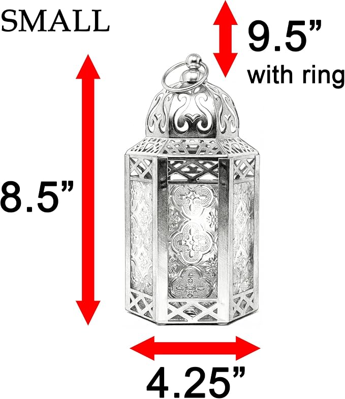 Vela Lanterns Decorative Indoor Moroccan Candle Table Centerpieces, Blue, S | Moroccan Lamp, Hurricane Glass Candle Holder, Patio Porch Decor, Arabian Nights Ramadan Centerpiece, Set of 2