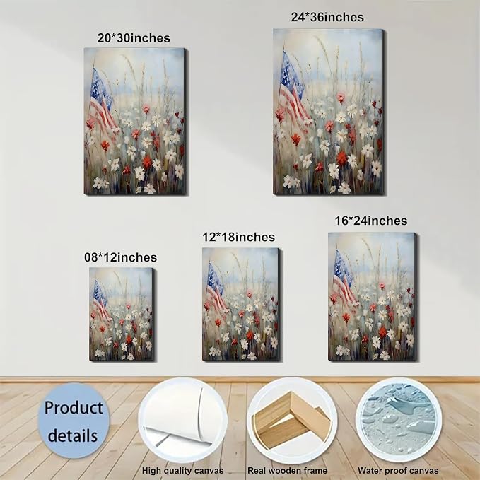 Framed American Flag Military Wall Art, Patriotic Veteran Canvas Art Pictures, USA Hero Wall Decor, Made in USA Ready to Hang for Office Man Cave Garage