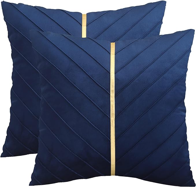 Velvet Throw Pillow Covers 20x20 Pack of 2 Gold Decor Navy Blue
