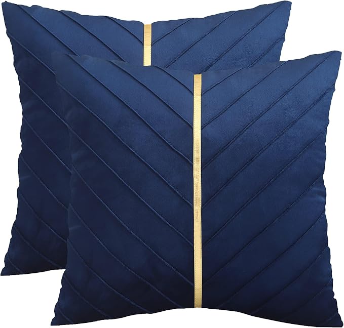 Velvet Throw Pillow Covers 24x24 Pack of 2 Gold Decor Navy Blue