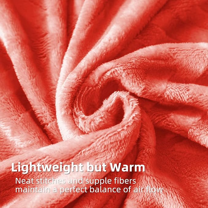 Whale Flotilla Flannel Fleece Bed Blanket Twin XL Size, Coral | Lightweight Breathable Soft Bedspread, Plush Fluffy Coverlet Chevron Design Decorative Blanket for All Season, 90x66 Inch