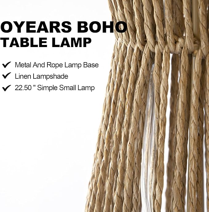 OYEARS 22.5" Table Lamps for Living Room,Boho Lamps Set of 2 for Bedrooms, Bedside Lamp for Nightstands, Rattan Lamp, Farmhouse Table Lamp for Room Decor, End Table, Retro, Brown（Not Include Bulbs）