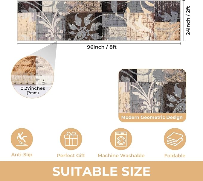 Yamaziot 2x8 Washable Modern Abstract Runner Rug Non-Slip for Hallways | Stain Resistant Kitchen Rug with Rubber Backing, Low Pile, Ultra Soft Carpet Runner for Bedroom, Laundry, Entryway