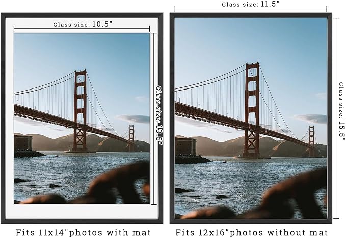 Frametory 12x16 Black Aluminum Metal Picture Frame Mat for 11x14 Glass