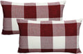 VAKADO 12x20 Inch Pack of 2 Farmhouse Retro Check Plaids Lumbar Throw Pillow Covers Christmas Decorative Rectangle Cushion Cases for Sofa Couch Car, Red White