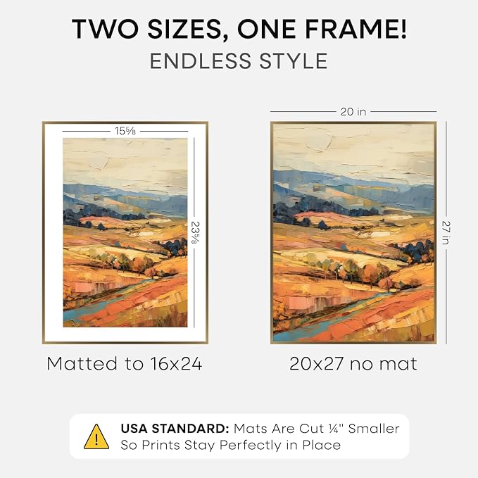 Homeforia 20x27 Bronze Picture Frame, High-End Metal, 16x24 Mat, Glass