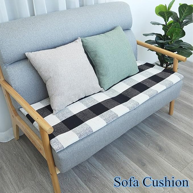 LEVINIS Kitchen Runner Rugs - Black and White Retro Lattice Sofa Cushion & Area Rug - Washable Hand-Woven Buffalo Checkered Floor Rugs for Laundry/Kitchen/Bathroom/Bedroom, 23.6'' x 70.8''