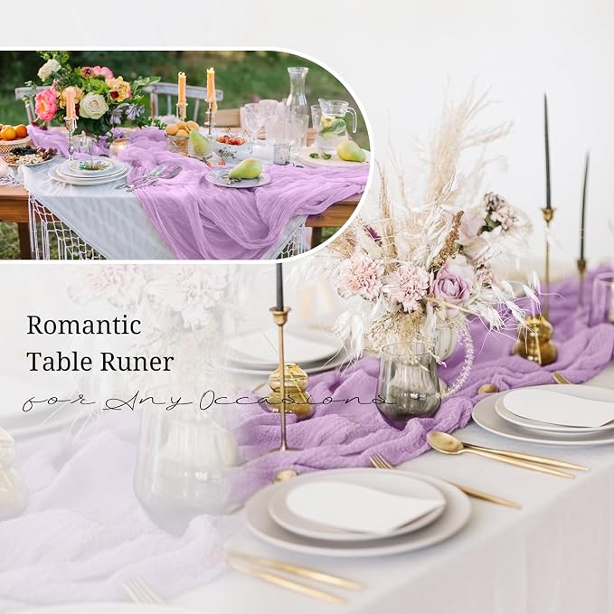 10 Pack Lavender Cheesecloth Table Runner 17x108 Inch Boho Gauze Cheese Cloth Table Runners for Wedding Party Baby Shower Birthday Home Decor