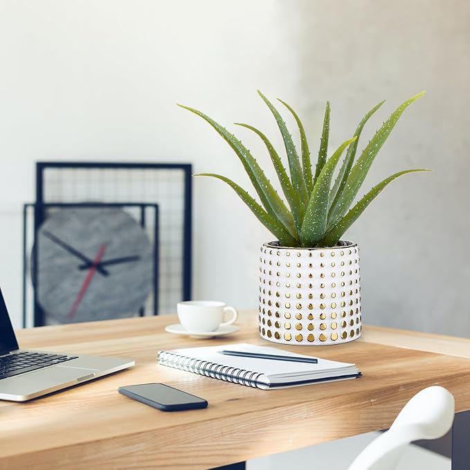 GnFlus Artificial Succulent Aloe Plants 14.2 Inch Large Faux Succulents with Ceramic Pot Fake Aloe Potted Plant for Home Indoor Bathroom Table Bedroom Shelf Office Decor