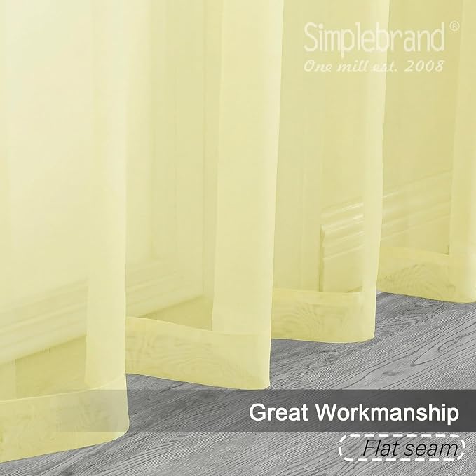 Simplebrand Light Yellow Short Sheer Curtains 45 Inch Length for Small Windows, Rod Pocket 2 Panels Set Solid Voile Drapes Window Sheer Curtains for Bedroom Bathroom Kids Room Kitchen, 42x45 Inch