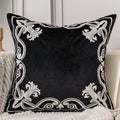 Aeckself European Floral Pillow Cover 20x20 Inch, Luxury Velvet Embroidered Decorative Throw Pillow Cover for Couch Bedroom Living Room, Black and White