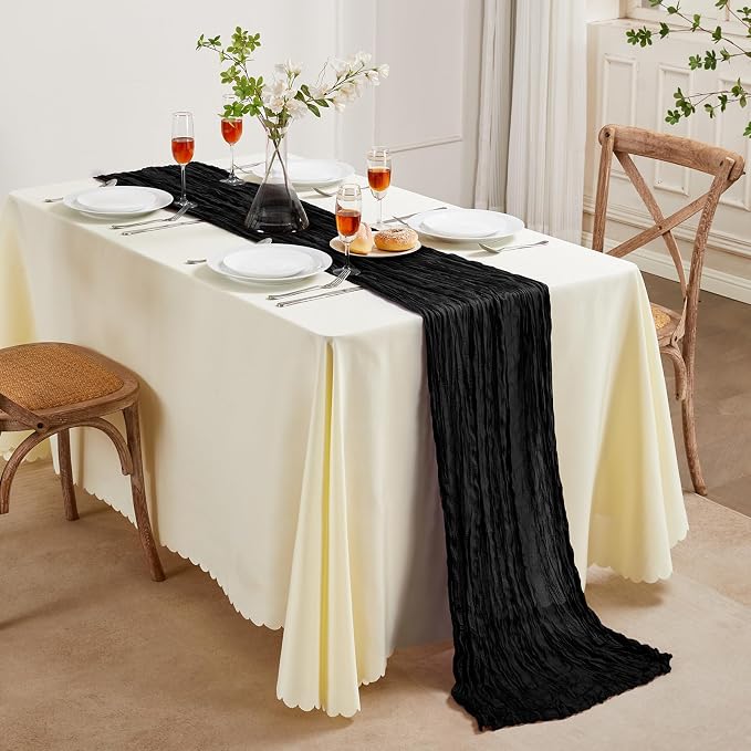 AGIRL 6 Pack Black Cheesecloth Table Runner 10FT Boho Gauze Home Decor | Rustic cheese cloths Sheer Gauze for Wedding Bridal Baby Shower Birthday Party Table Decor Halloween Thanksgiving Christmas