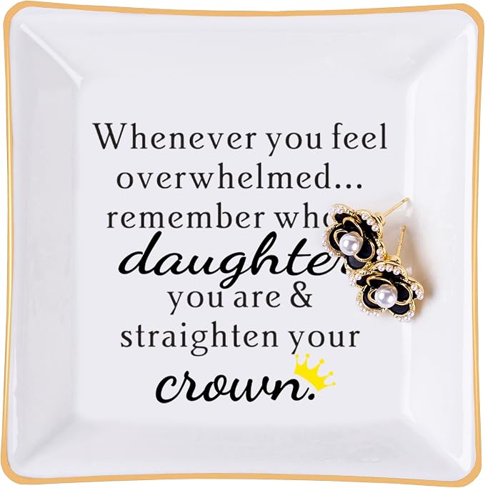 Piudee Daughter Gift from Mom, Gifts for Daughter Ring Dish - When You Feel Overwhelmed...Straighten Your Crown, Christmas Birthday Gift for Daughter Adult Valentines Wedding Mothers' Day Gifts