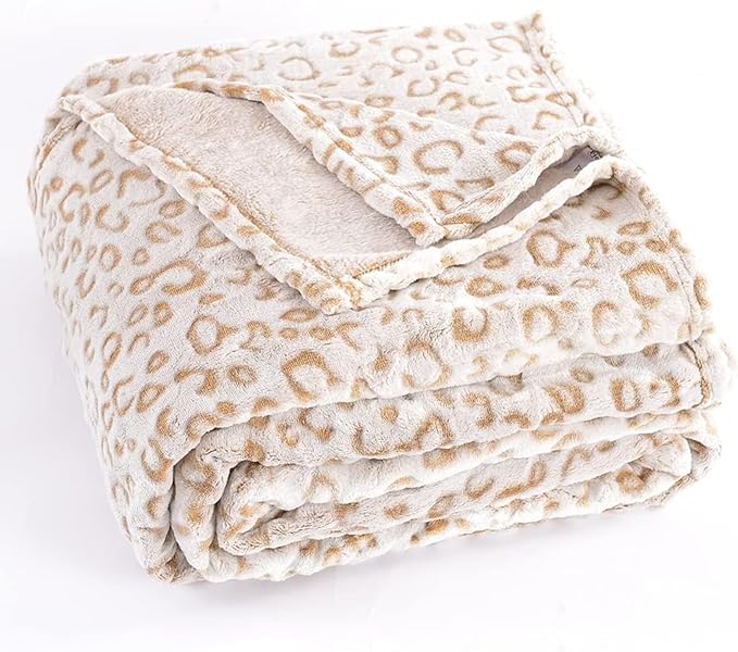 PLEASANT BOULEVARD | Leopard Throw Blanket Fleece, Premium Lightweight Cozy Warm Plush Microfiber Bedspread for Couch Sofa and Bed (Brown, Twin (60 x 80 inches))