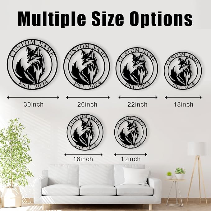 Dyoart Personalized Fox Wall Art, Custom Metal Last Name Sign for Home | Fox Decorations, Metal Outdoor Wall Decor, Wall Hanging Sign for Living Room Bedroom Bathroom Study Room, Housewarming Gifts