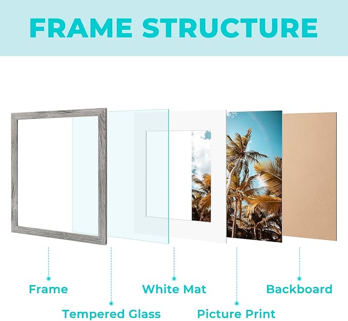 Frametory 16x20 Grey Picture Frame with Real Glass Mat for 11x14