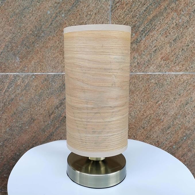 Bieye L10272 Birds in The Tree Wooden Style Table Lamp Night Light with Wood Lampshade Bronze Metal Base for Bedside Bedroom Living Room, Cylinder-Shaped (Bronze)