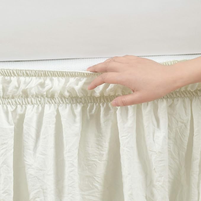 Lush Decor Ruched Ruffle Elastic Easy Wrap Around Bed Skirt Single Twin/Twin XL/Full Ivory - Twin Bed Skirt - Dust Ruffle - Cream Bedskirts