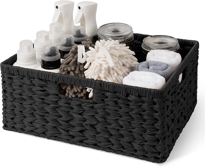 GRANNY SAYS Storage Baskets for Organizing, Waterproof Black Basket, 1-Pack | Handwoven Wicker Storage Basket for Shelves, Large Wicker Baskets for Organization,Decorative Basket,Woven Basket for Storage