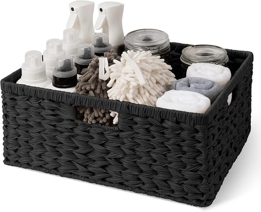 GRANNY SAYS Storage Baskets for Organizing, Waterproof Black Basket, 1-Pack | Handwoven Wicker Storage Basket for Shelves, Large Wicker Baskets for Organization,Decorative Basket,Woven Basket for Storage