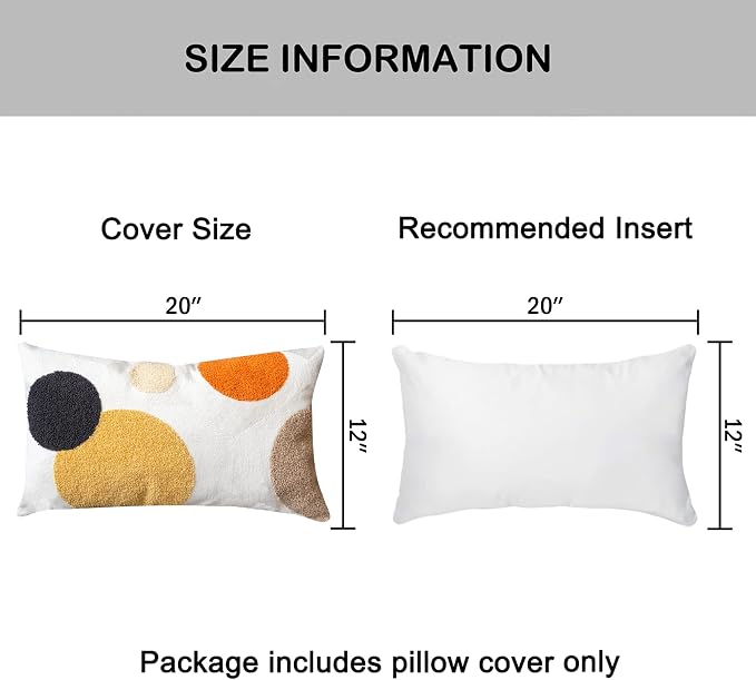 Lumbar Throw Pillow Cover, Boho Tufted Mid Century Rectangle Pillowcase for Modern Bedroom Living Room, Abstract Textured Cushion Sham, 12x20 inch, 1PCS (Yellow Orange)