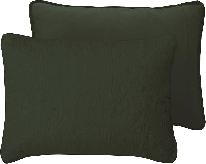 Easy-Going Reversible Quilt Set King, Bedspread with 2 Shams | Damask-Army Green/Beige, Lightweight Bed Comforter, 1 Quilt + 2 Pillow Shams, All-Season Coverlets for Bedroom
