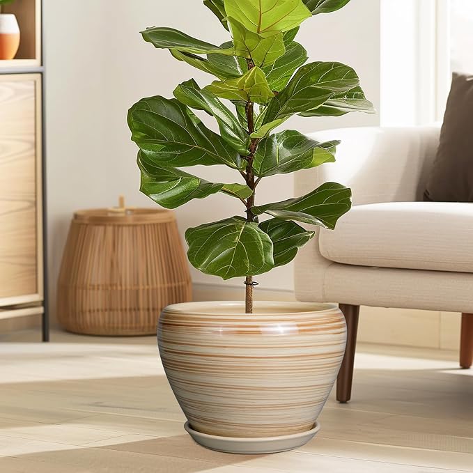Ceramicfor Ceramic Pot for Plant 10 Inch - Planter for Outdoor Plants Indoor Plant Pot with Drainage Hole Large Planter Round Flower Pot for House Patio Garden Yellow