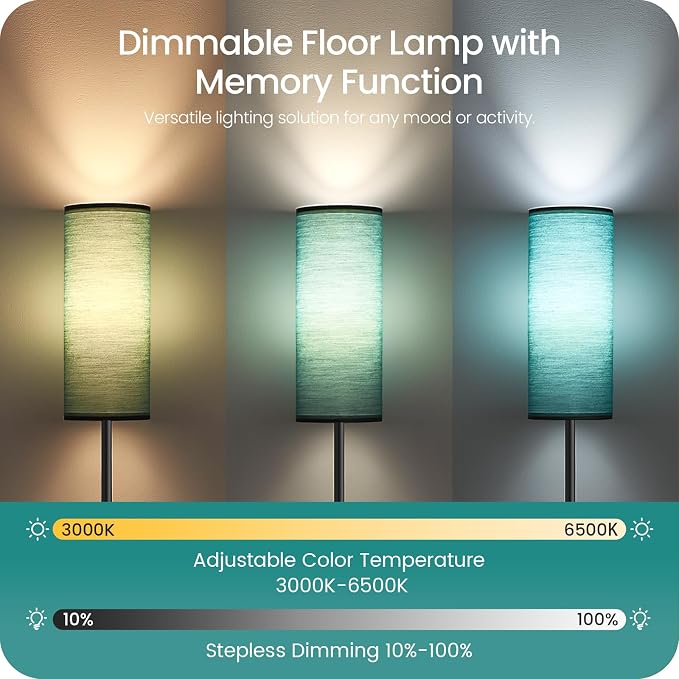 Slim Floor Lamp for Living Room with Magnetic Remote and Foot Switch, Dimmable Mood Lamp for Bedroom Nursery, 3 Color Temperatures, 1-Hour Timer, 900LM LED Bulb & Batteries Included, Teal J06LD05W1
