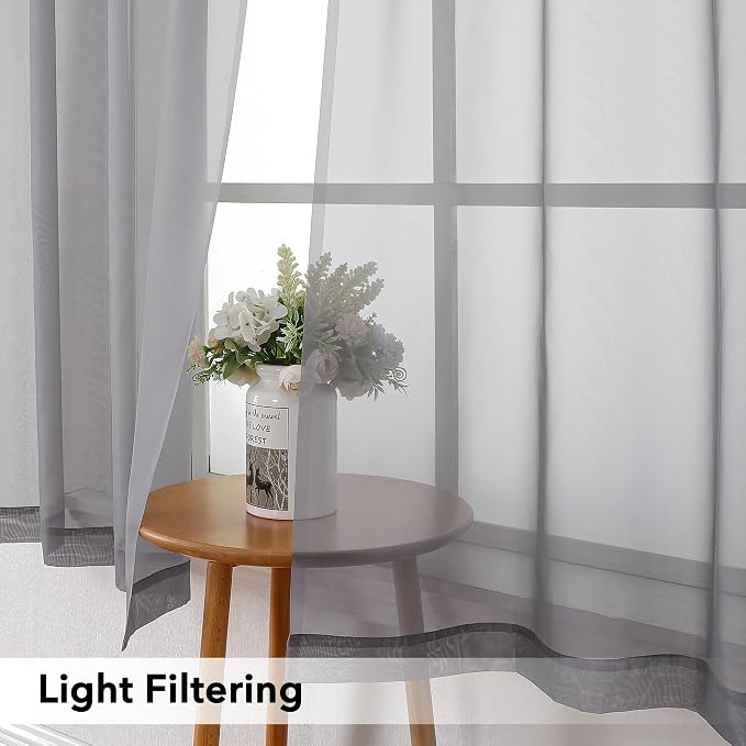 Simplebrand Grey Valances 14 Inches Long for Living Room Pocket 2 Panel Light Filtering Sheer Translucent Valence Toppers for Window Kitchen Bathroom Bedroom 42x14 Inch Length