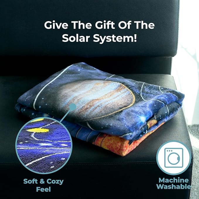 Dawhud Direct Fleece Throw Blanket - 50x60-Inch Plush Space Blanket with Solar System Design for Kids and Adults - Soft and Cozy for Bed, Couch, or Travel