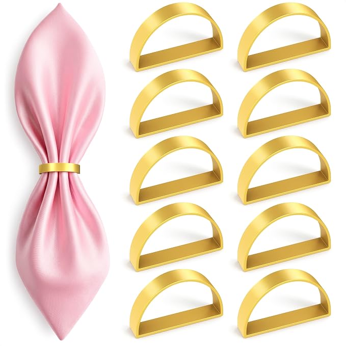 Gold Napkin Rings Set of 10, Modern Semicircle Holders for Weddings | Semicircle Metal Holders Add Elegance to Dining and Dinner Party Tables - Reusable Gold Rings Suit Modern or Formal Settings