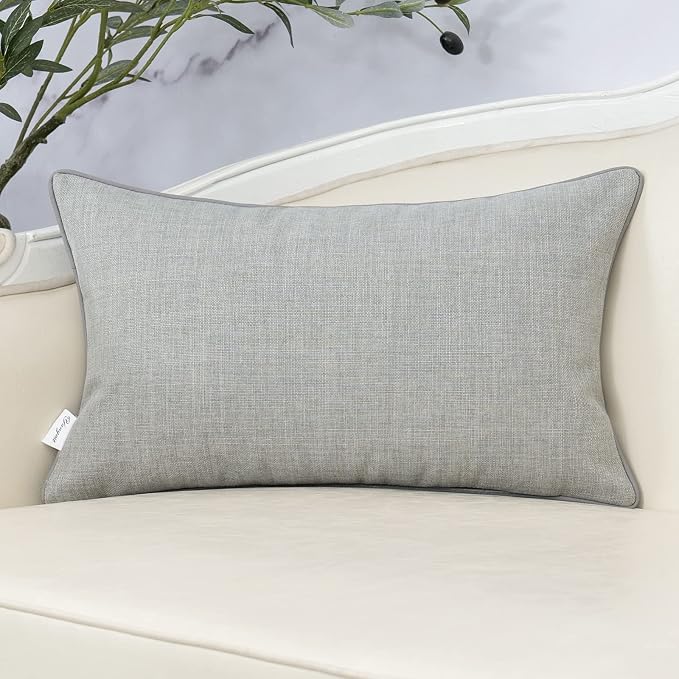Yangest Patchwork Pillow Cover 12x20 Inch Luxury Cotton and Linen Cushion Cover Faux Leather Pillowcover for Couch Bedroom Living Room, Gray