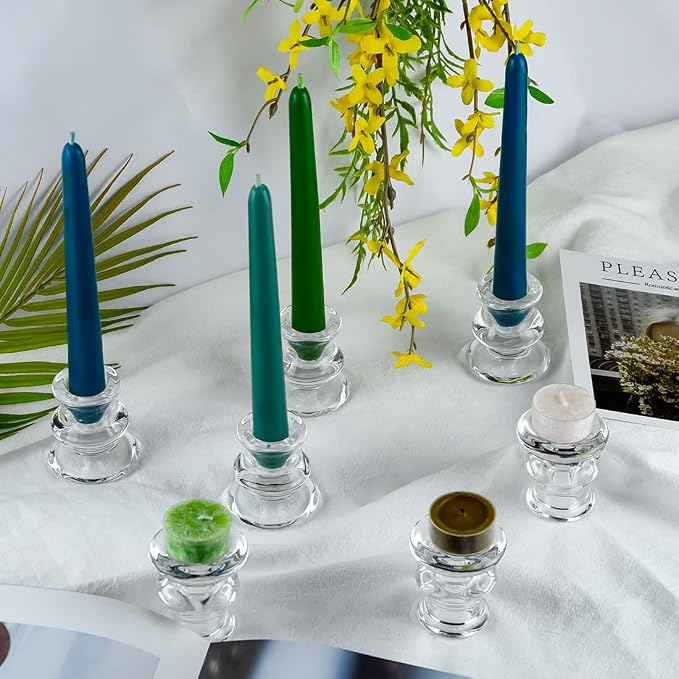 Clear Glass Taper Candle Holders Set of 6 | Candlestick for Wedding Decoration and Dinning