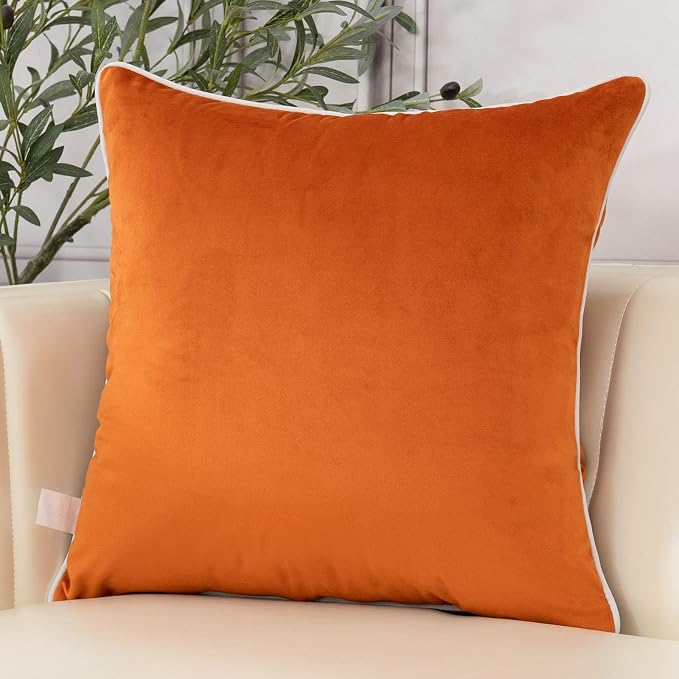 Aeckself Burnt Orange Farmhouse Throw Pillow Cover 18 x 18 Inch, Tree Leaves Embroidery Velvet Square Cushion Case Luxury Decorative Pillowcase for Couch Living Room Bedroom